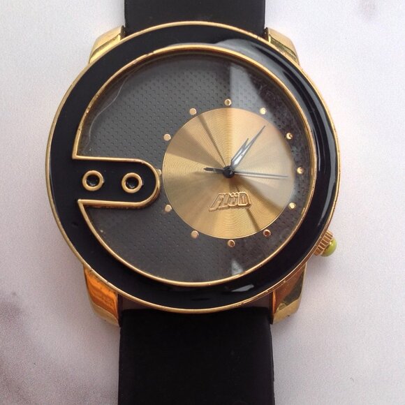Flud Spinning Gold Record Quartz Watch Gold w Black Enamel - Picture 2 of 16